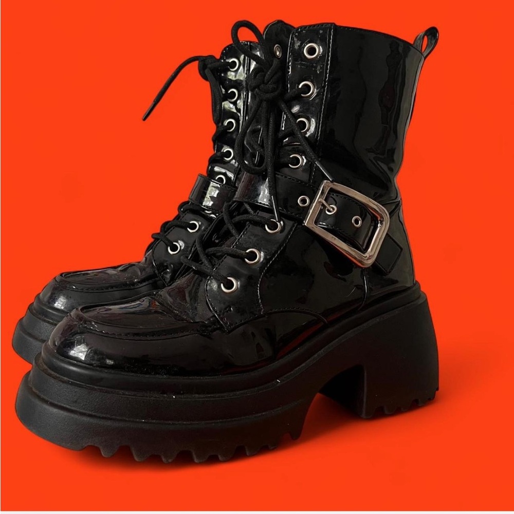 Black Patent Leather Combat Boots